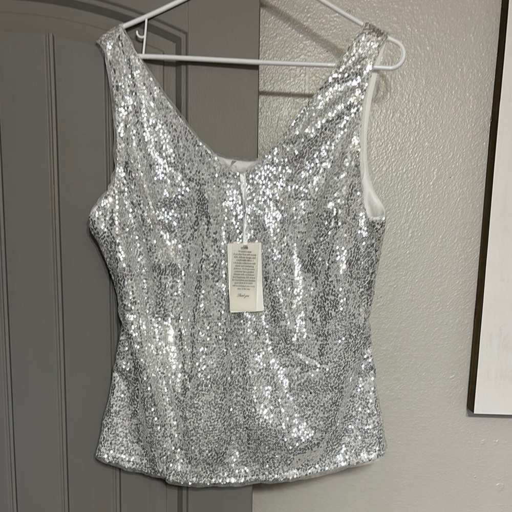 Silver Sequin Sleeveless Top